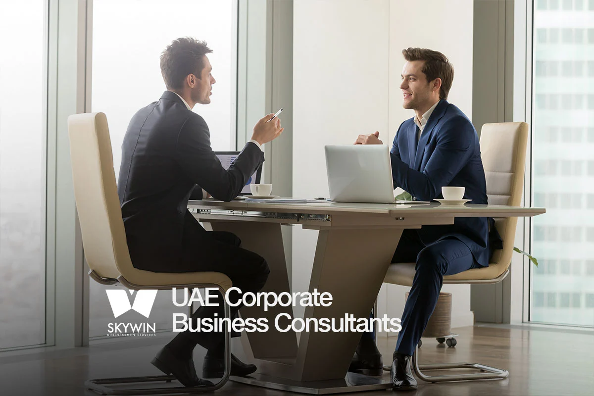 Professional business setup consultants advising clients in a modern Dubai office