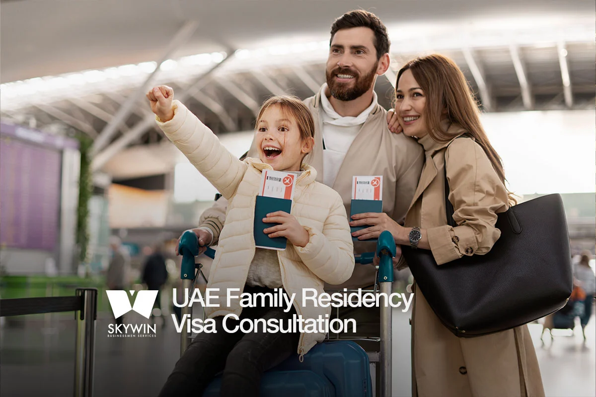 Skywin Business visa consultant reviewing family sponsorship residency documents in Dubai
