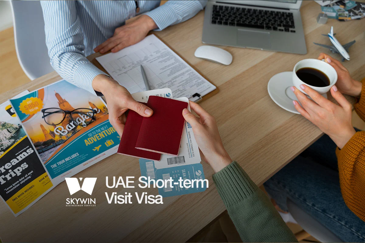 Traveler with passport and boarding pass at UAE airport for short-term visit